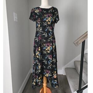 Vintage Kay Unger Silk Midi Asymmetric Floral Dress size 4